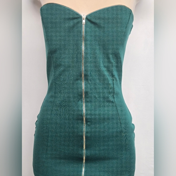 Windsor M Micro Mini Bodycon Dress Full Zipper Front Strapless Stretch Padded - Picture 2 of 6